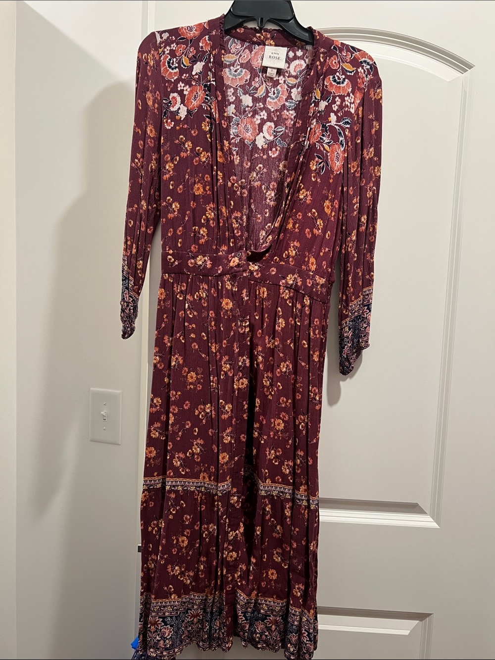 Boho Floral Wrap Maxi Dress - Burgundy